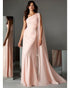Popular Pink Prom Dresses with Cape One Shoulder Chiffon Long Evening Gowns Formal Dress
